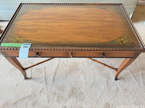 Wood and Glass Top Coffee Table with Two Drawers (1 of 8)
