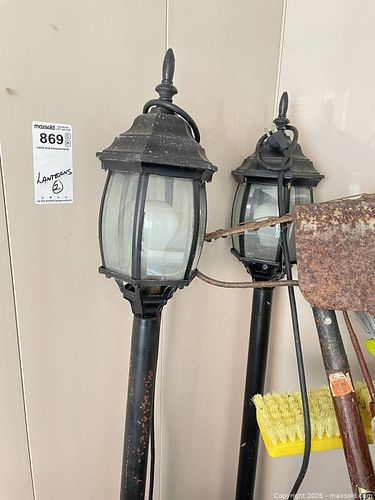 Outdoor Post Lanterns, Black Metal & Glass, 60" Height (Set of 2) B (1 of 14)