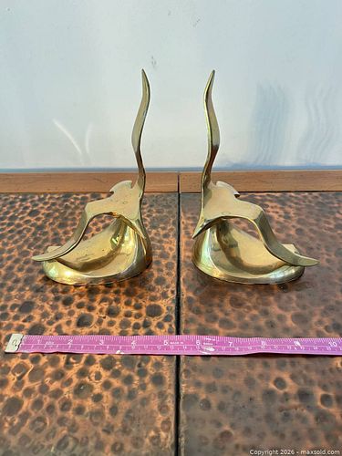 Polished Brass Bookends Pair, Signed Maker (1 of 5)