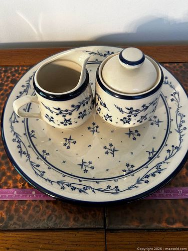 Provence Blue Floral Ceramic Tea/Creamer & Sugar Set (Set of 4) (1 of 6)