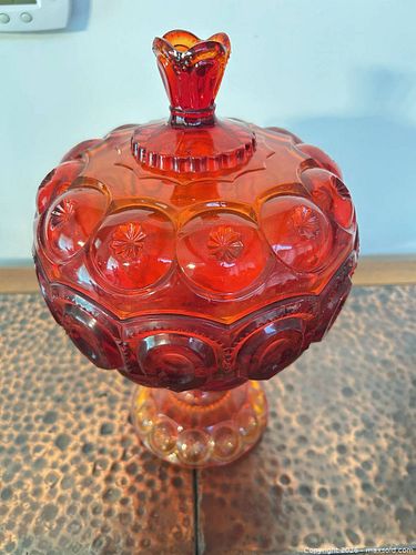 Red Ruby Glass Covered Compote with Hobnail Pattern (1 of 5)