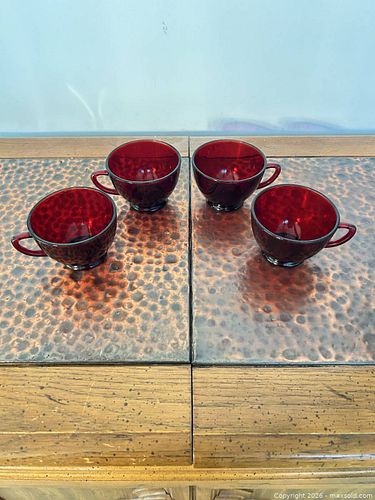 Set of 4 Red (Ruby) Glass Teacups (1 of 4)