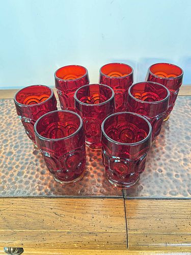 Set of 8 Red/Ruby Pressed Glass Tumblers (1 of 4)