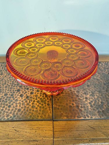 Vintage Amberina Glass Cake Stand with Button and Star Pattern (1 of 5)
