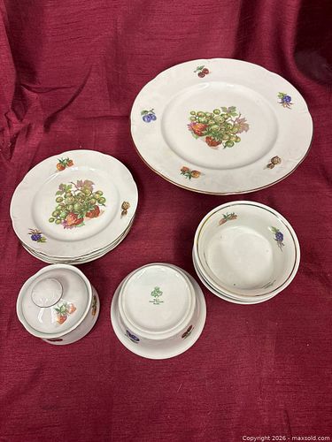Vintage German dessert set, fruit motif with gold rim (10 pcs) (1 of 8)