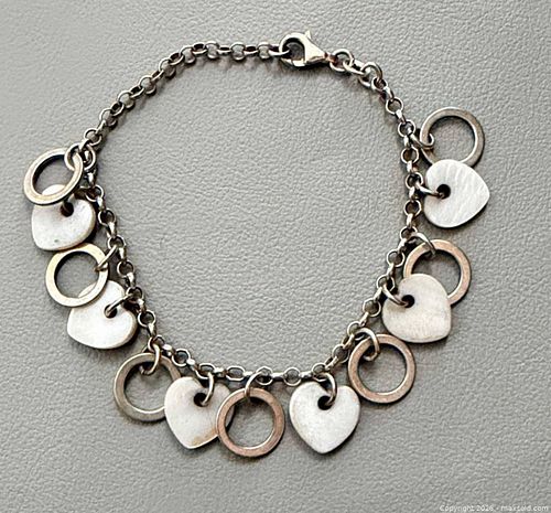 925 Silver Cut-out Heart & Circular Charm Bracelet - Marked  (1 of 6)