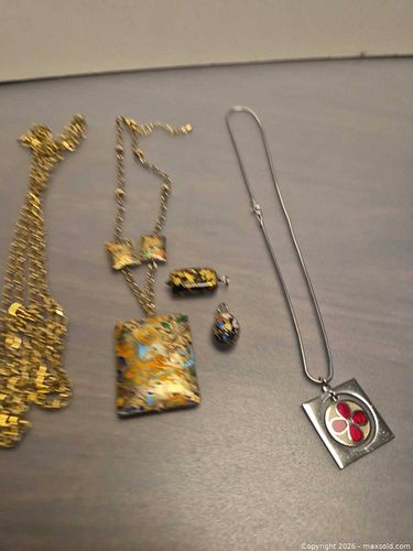 Gold- and Silver-Tone Cloisonné Enamel Necklaces and Pendants + (1 of 11)