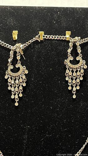 Dangling Silvertone Dangling Beaded Earrings & chain  (1 of 5)