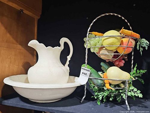 Porcelain basin, pitcher. Silver basket with fruit (1 of 5)