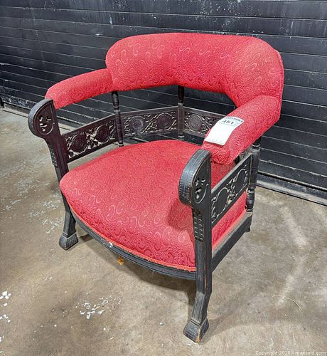 Vintage carved wood and upholstered armchair (1 of 6)