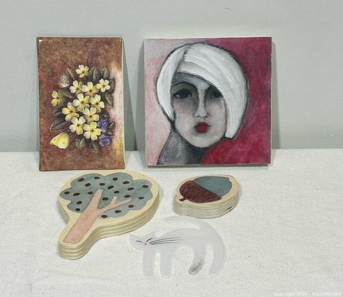 Set of Small Mixed Wall Art: Canvas, Ceramic, Wood & Acrylic (1 of 4)