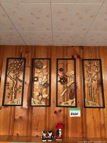 (4pcs) Vintage Asian Metal Wall Hanging Set, Nan Kang Craft (1 of 17)