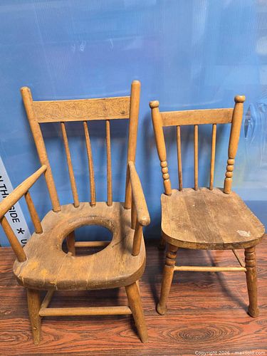 Pair of Antique Solid Wood Children's Potty Chairs (1 of 4)