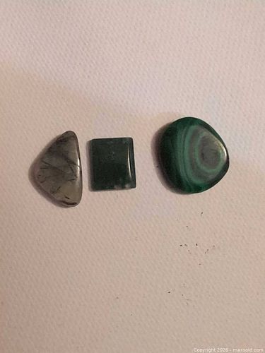 Set of 3 Cabochons: Malachite, Jasper, Rutilated Quartz (1 of 4)