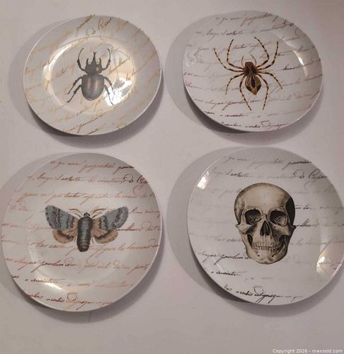 Set of 4 Porcelain Decorative Plates, Insect, Skull & Floral (1 of 6)
