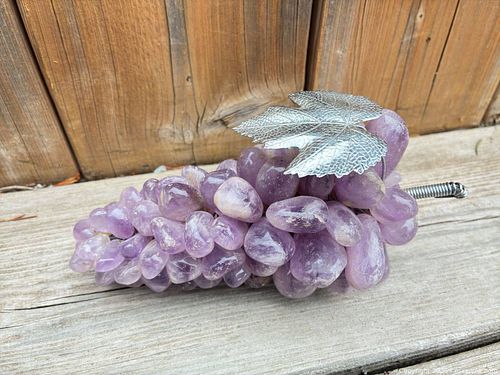 Amethyst Tumbled Stone Decorative Grape Cluster with Metal Leaf (1 of 4)