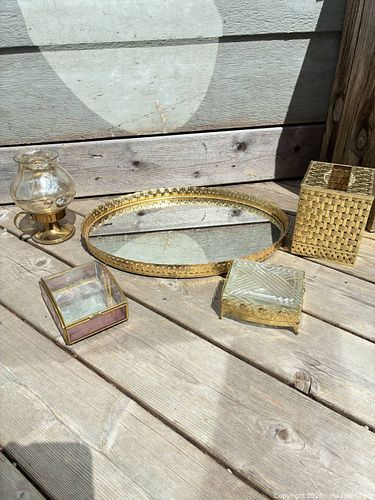 Lot of 5+ Vintage Mirrored Trays, Glass & Brass Decorative Boxes (1 of 7)