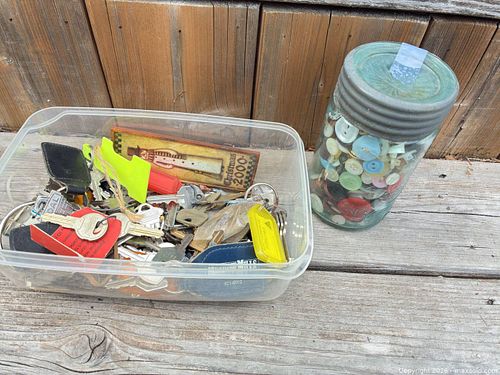 Mixed Keys, Key Tags and Jar of Buttons — Many Pieces (1 of 4)