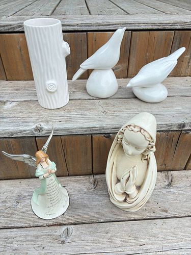 Set of Ceramic Religious & Bird Figurines with Textured Vase (1 of 11)