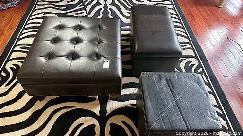 Upholstered In Faux Leather 3 x Hassocks (1 of 16)