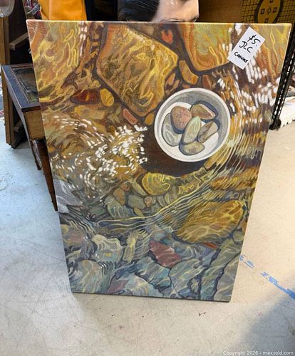 UNIQUE RARE LARGE CANVAS OF ROCKS IN WATER  (1 of 3)