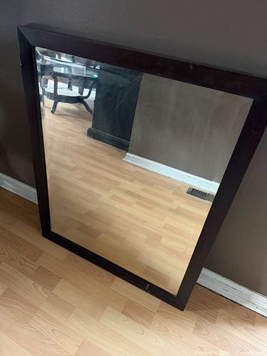 VERY VINTAGE HEAVY 32.75”26.75” DARK WOOD MIRROR  (1 of 4)