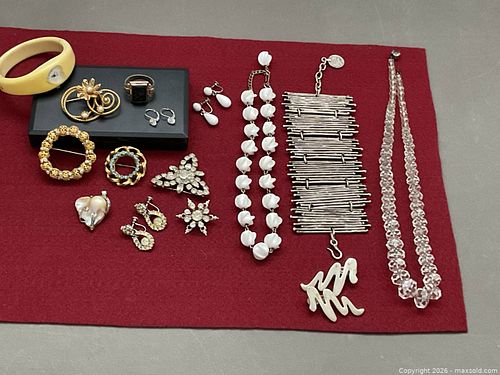 Costume jewelry lot includes graduated crystal necklace with sterling clasp (1 of 7)