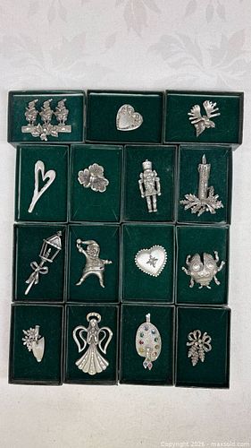 collection of vintage pewter ornaments or pins, similar in style to travel keepsakes  (1 of 7)