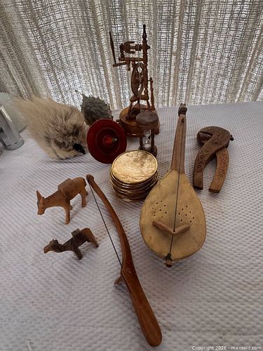 Assorted Mini Wooden Carvings, Capiz Shell Coasters & Miniature Instrument (1 of 12)