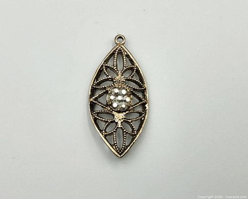 Vintage Crystal & Filigree Marquise Shaped Art Deco NECKLACE PENDANT (1 of 8)