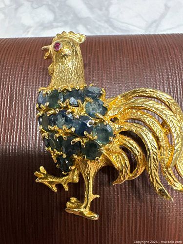Genuine ruby and sapphires rooster broach (1 of 3)