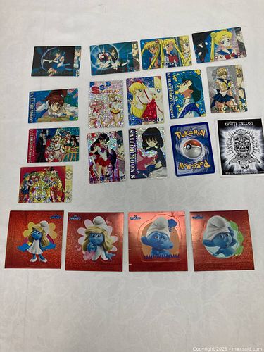 Collectible Cards, 13 Sailormoon, 1 Pokemon, 4 Smurf Sticker, 1 Unity Tattoo Sticker  (1 of 8)