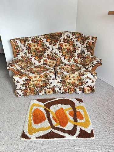 Vintage 1970s Floral Two-Seat Loveseat with Wood Accents (1 of 6)