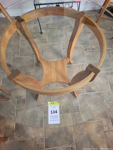 wood-based round kitchen table with a glass top, (1 of 5)