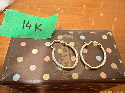 14K Two-Tone Engraved Hinged Hoop Earrings, Medium A (1 of 4)