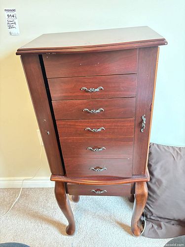 Cherry Veneer Jewelry Armoire with Mirror & Felt-Lined Interior C (1 of 12)