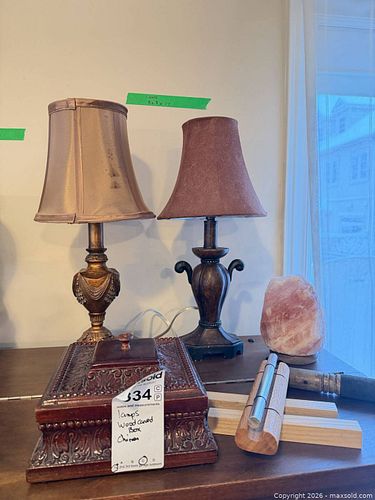 Pair of Traditional Distressed Wood Table Lamps, Salt Lamp & Decorative Boxes C (1 of 11)