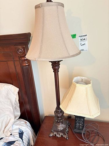 Pair of Traditional Ornate Metal Table Lamps with Fabric Shades B (1 of 9)