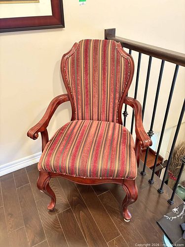Red Burgundy Striped Upholstered Wood Frame Armchair C (1 of 11)