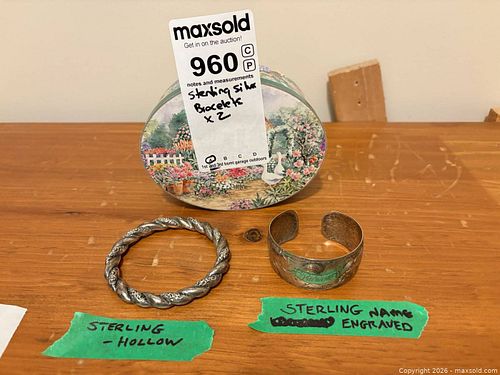 Sterling Silver Bracelets:  Twisted Hollow Rope Bangle and a Cuff Bangle A (1 of 9)