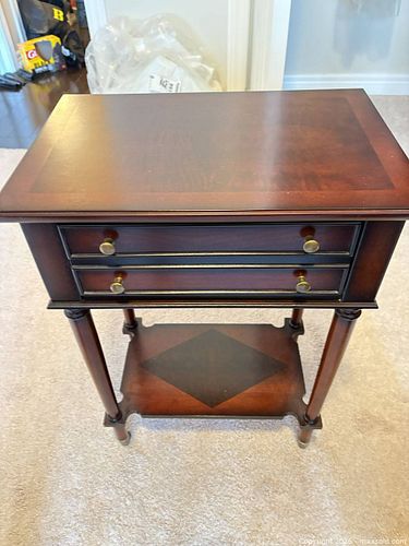 Traditional Dark Mahogany Nightstand / Side Table with 2 Drawers on Wheels C (1 of 9)
