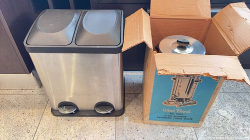 West Bend 36-Cup Coffee Urn & Dual-Compartment Stainless Trash Can B (1 of 13)