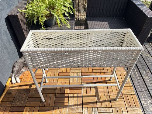White Wicker Rattan Plant Stand - Indoor/Outdoor (1 of 7)