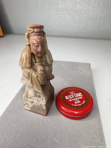 Chinese Soapstone Seal with Female Figure and Inscribed Base (1 of 7)