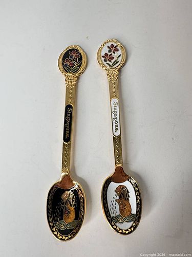 Gold-Tone Enamel Merlion & Floral Souvenir Spoons (Set of 2) (1 of 5)