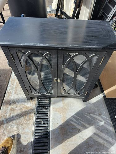 Small Black Distressed Wood & Glass Cabinet (1 of 3)