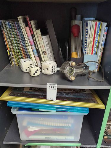 Lot: Automotive Books, Collectibles, Fuzzy Dice, Gauge, Framed Print (1 of 10)