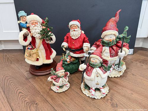 Vintage Holiday Collectible Figurines - Santas, Snowmen, Winter Ski (1 of 9)