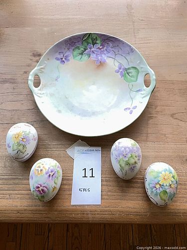 Hand-Painted Floral Porcelain Eggs with Ceramic Handled Platter (6 pcs) (1 of 11)