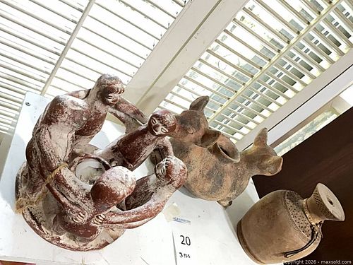 Set of 3 Folk Terracotta Sculptural Pottery Pieces (1 of 10)